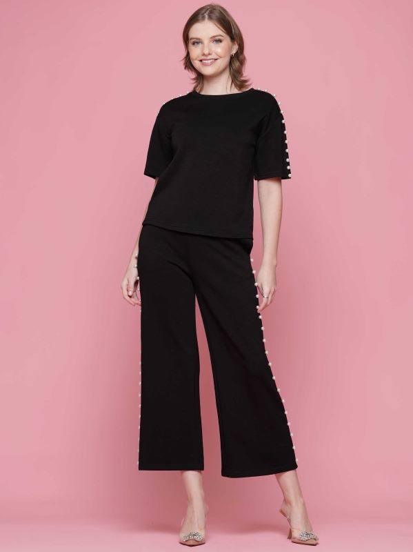 BLACK PEARL ACCENTED TOP AND PANTS SET