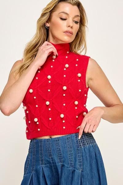 PEARL RED CROCHET TOP