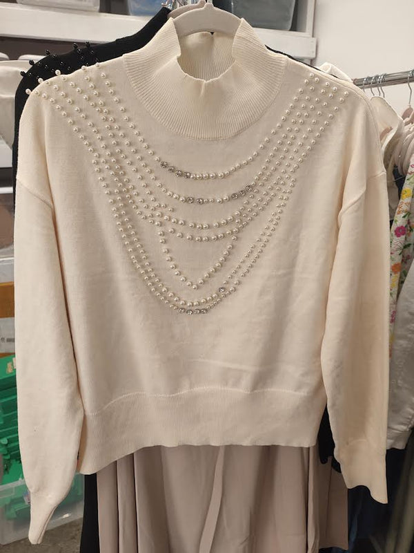 BEIGE BEADED SWEATER
