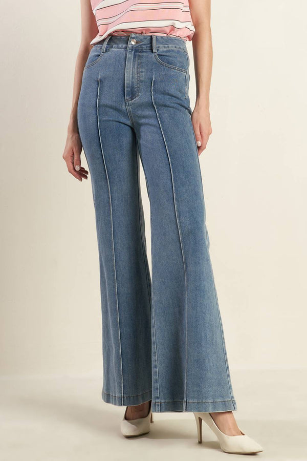 WASHED DENIM FLARE PANTS