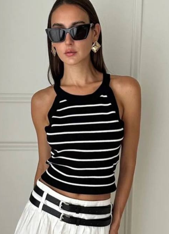 STRIPED NOIR CAMI TOP