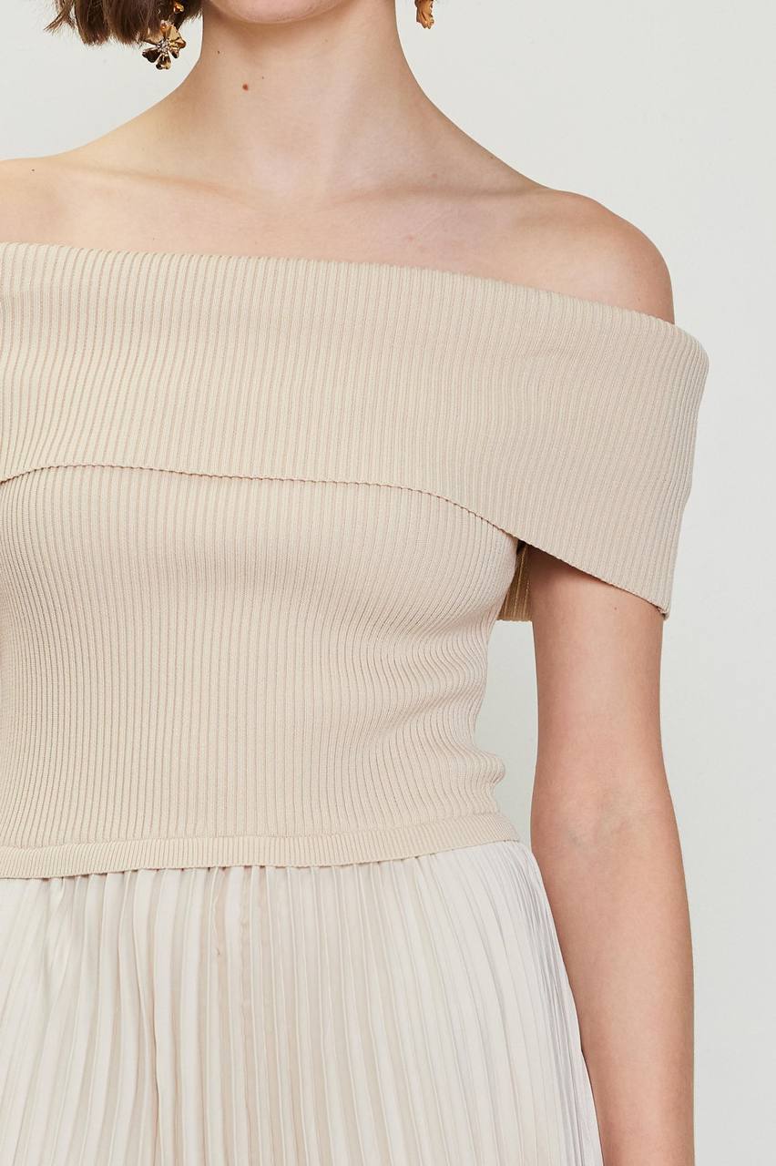 BEIGE BLISS OFF-SHOULDER DRESS