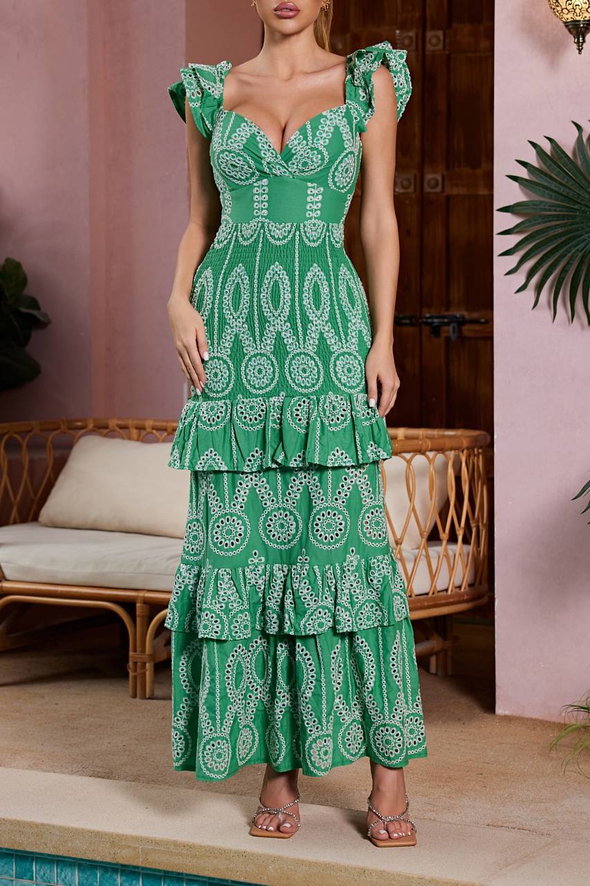 EMERALD EMBROIDERED ELEGANCE DRESS