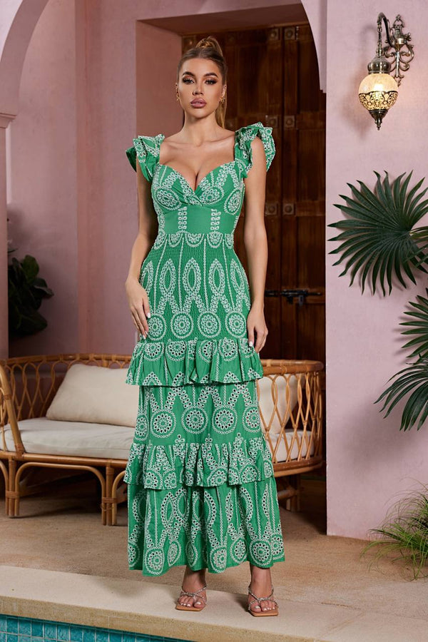 EMERALD EMBROIDERED ELEGANCE DRESS