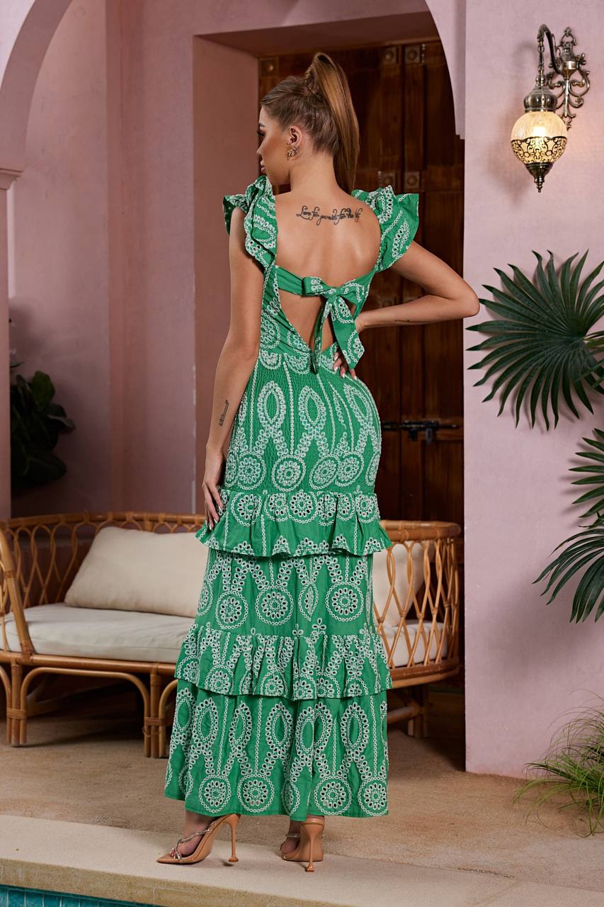 EMERALD EMBROIDERED ELEGANCE DRESS