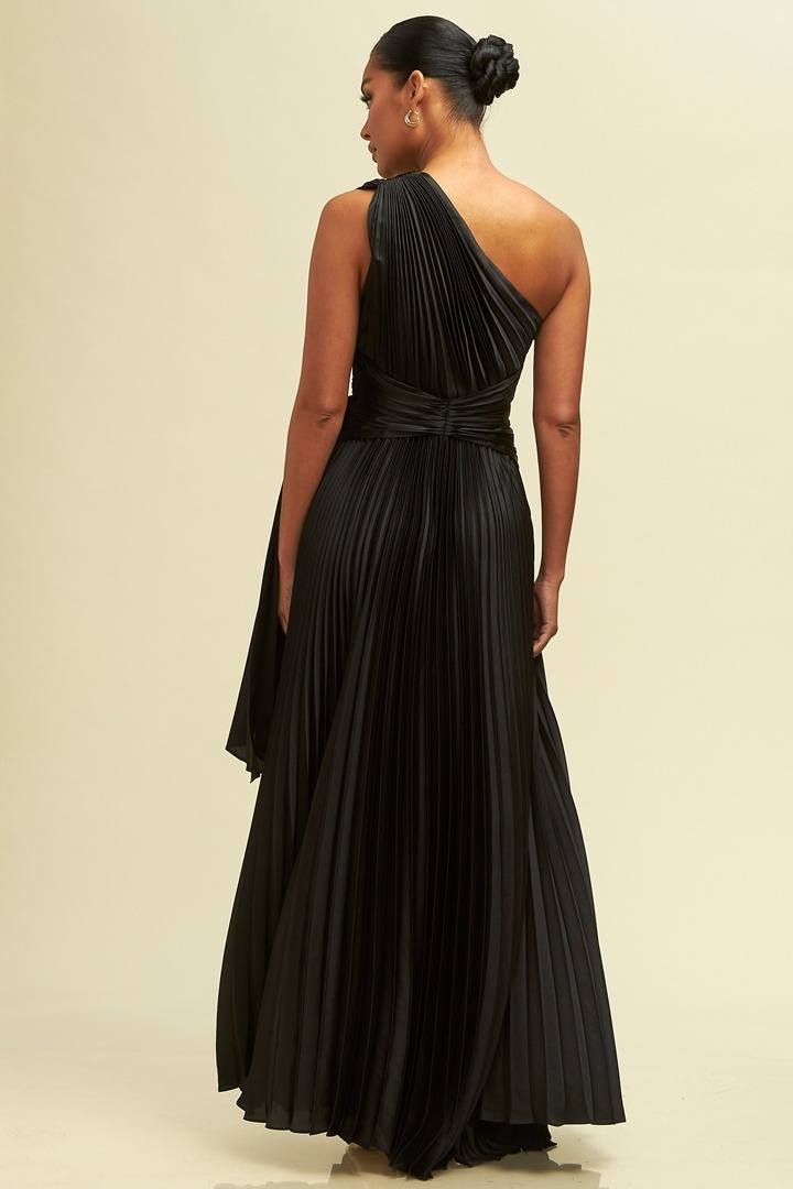 MIDNIGHT SATIN PLEAT DRESS