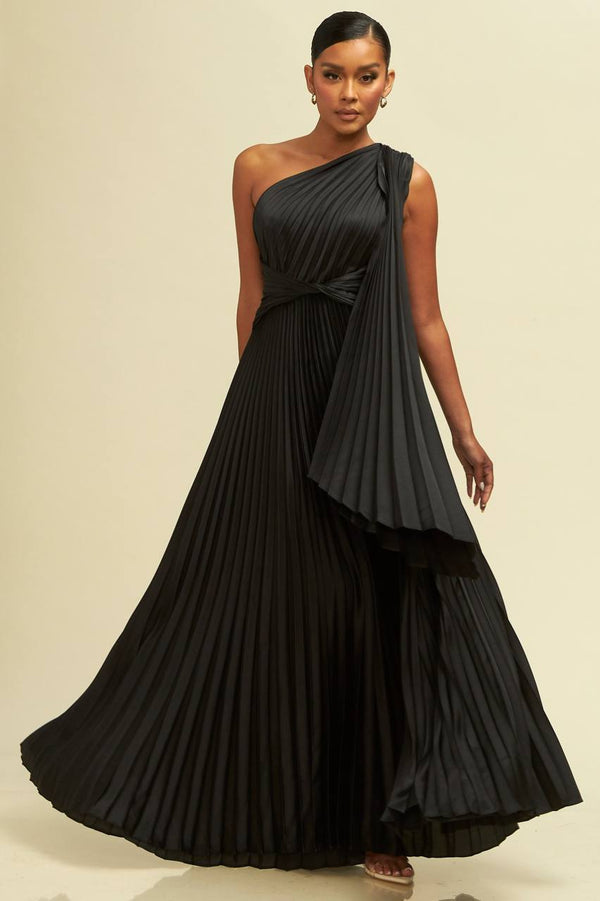 MIDNIGHT SATIN PLEAT DRESS