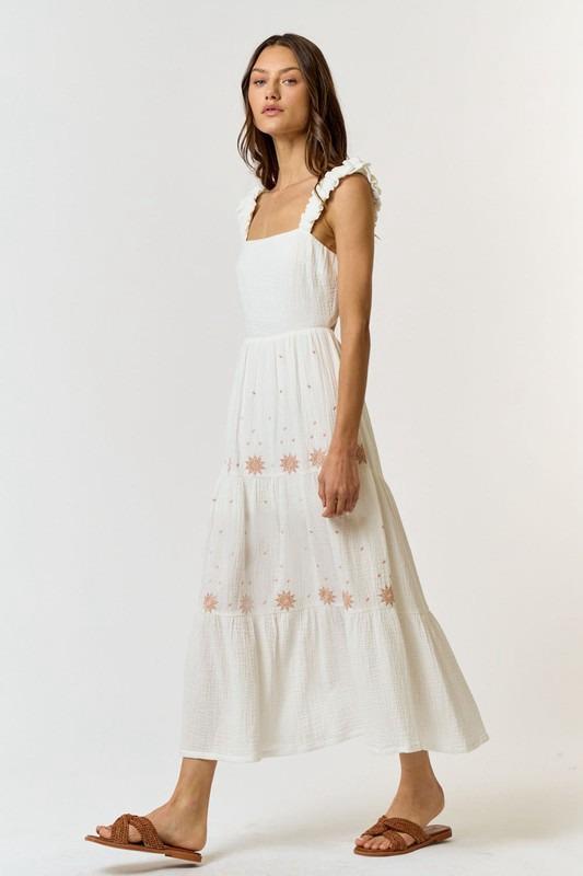 WHITE EMBROIDERED LINEN DRESS